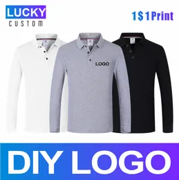 Men's Polos Men's 100% Combed Cotton Long Sleeve Polo Bulk Custom Printing Printed Embroidery Comfortable Solid Color Shirt 230706