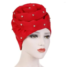 Roupas étnicas grandes turbantes de flores para mulheres Diamonda muçulmana Chemo Cap Head Wrap chapéu africano Femme Bandana Party Wedding Hair