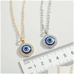 Schmuck Blau Evil Eye Halsketten Luxus Kristall Strass Runde Anhänger Schlüsselbein Halskette Sier Gold Choker Mode Charme Lucky Turke DHFX8