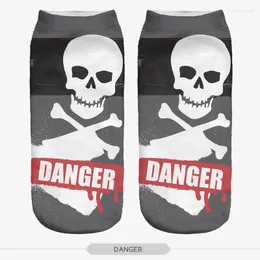 Damstrumpor 3D-tryckt Svart DANGER Casual Kort Unisex Low Cut Ankelstrumpa Scalcetines Mujer Meia Harajuku Meias Feminina