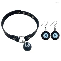 Choker E0BE Round Ball Chain Collar Necklace Billiards Black Eight Fashion Jewelry Punk Hip Hop Dangle Earrings Friend Gift
