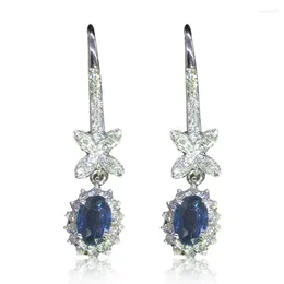 Boucles d'oreilles pendantes luxe mode bleu Zircon ovale coupe CZ pierre goutte pour les femmes couleur argent bijoux Banquet fête cadeau