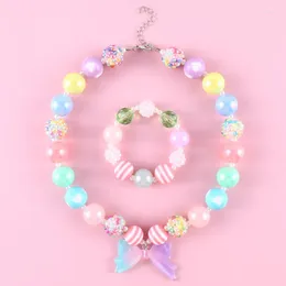 Necklace Earrings Set Colorful Bow Pendant Plastic Beads Bayberry A Plus Bead Bracelet Children's Jewelry Factory Direct Sales