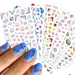 Stickers Decals 3D Butterfly Sliders Nail Colorf Flowers Red Rose Adhesives Manicure Nails Foils Tattoo Decorations Np004 Drop Del Dhe6Q