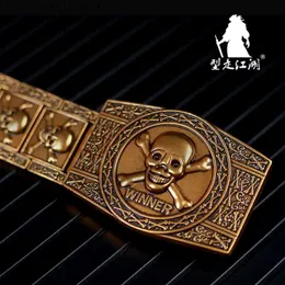 Belts Men's stainless steel belt metal belt gold skull buckle punk rock style selfdefense highquality gold belt black Z230710