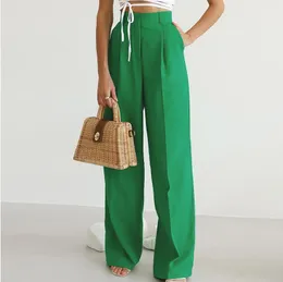 Pantalon 2023 printemps femmes vert taille haute pantalon à jambes larges dames costume pantalon ample décontracté pantalons longs