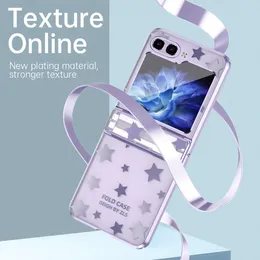 Lyxplätering Clear Star Vogue för Samsung Galaxy Folding Z Flip3 Flip4 Flip5 5G Slitstark Snygg Fullt skyddande Mjukt Transparent Vikskal med gångjärnsskydd