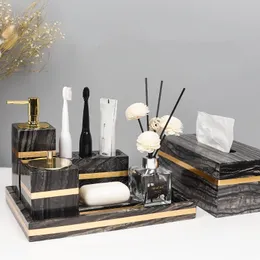 Toothbrush Tree Black Natural Marble Bathroom Accessories Gold Soap Dispenser Toothbrush Holder Aromatherapy Bottle Bathroom Set