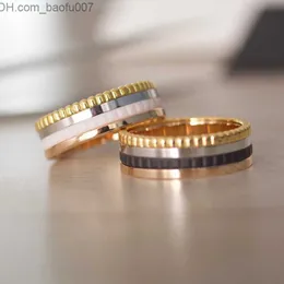 Wedding Rings Wedding Rings Trend Luxury Brand Original 925 Sterling Silver Female Ring For Women Black Cerami Gold 4 Tones Circle High Quality Bijoux Z230711