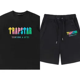 Mens Tracksuits Gradient Rainbow Letter Embroidery T-shirt High Street Shorts 2 Piece Set Summer Cotton Outfits Sports Suit