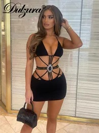 Urban Sexy Dresses Dulzura Summer Women Sexy Y2K Clothes Hollow Out Lace Up Halter Sem Mangas Backless Mini Dress Outfits Club Party 230706