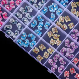 Nail Art Decorações 120pcs 6 cores 3D Acrílico Flor Vidro Strass Nail Charms Resina Pétala Nail Design DIY Nail Art Decoração Acessórios 230706