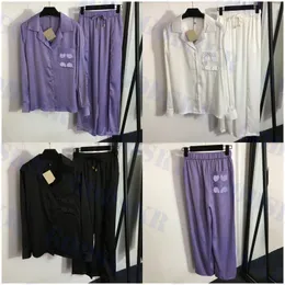 Camisas femininas para dormir, roupas de grife, calças largas, camisa com logotipo bordado, tops, conjunto de pijamas femininos