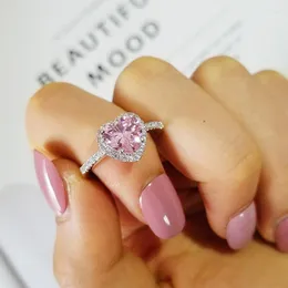 クラスターリングクイーンハートダイヤモンドリング 925 スターリングシルバー婚約結婚指輪女性のためのブライダル約束パーティージュエリーギフト