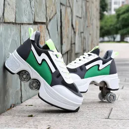 Sneakers Deformation Parkour Shoes 4 Wheels Rounds of Running Shoes for Adults Kids Unisex Invisible Pulley Roller Skates Shoes Sneakers