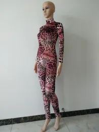 Halloween cosplay sammetsröd tiger catsuit kostym Fancy jumpsuit Zentai kostym med svans Scen prestanda kostym