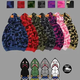 Designer Hoodie Mens Full Zip Up Shark Hoodies for Woman Black Camouflage Et Blue Hoody Hooded Sweatshirt Man Womens Sweater Long Sleeve Tech Fleece Cardigan
