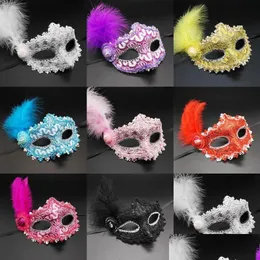 Festmasker Colorf Halloween Feather Eye Kvinnor Flickor Prinsessan Sexig Maskerad Mask Dans Födelsedag Karneval Rekvisita T9I001408 Drop Deli Dh3L2