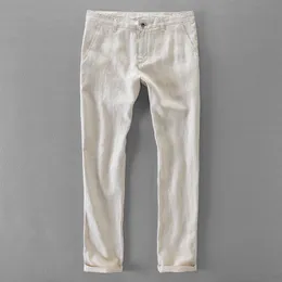 Skjortor 100% kvalitet ren linne casual byxor män märke långa byxor män affärsmode byxor för män pantalones pantaloni un pantalon