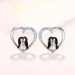 Stud Earrings Huitan Black/White Penguin Hollow Out Heart Shaped Women Exquisite Students Accessories Fashion Jewelry