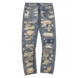 22SS Calças Jeans Lavadas Pesadas Destroys Calças Masculinas Femininas de Tecido Pesado Fashion312S