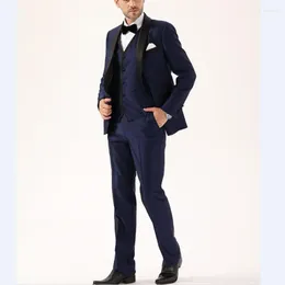 Herrenanzüge nach Maß Groomsmen Marineblau Bräutigam Smoking Schal Schwarz Revers Männer Hochzeit Mann (Jacke, Hose, Weste, Krawatte) C818