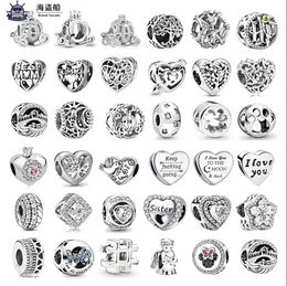 Pandora Charms için Otantik 925 Gümüş Boncuklar Kalp Pençe Açık Kar Tanesi Köpüklü Taç Kabak Boncuk
