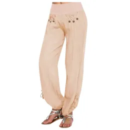Dorywczo lniane spodnie bawełniane damskie 2023 modne luźne szerokie nogawki spodnie z wysokim stanem Plus rozmiar spodnie do jogi