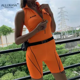 Fitness Playsuits Kadınlar Aktif Giyim Kolsuz Fermuar Yelttaşlığı Mektubu Baskı Patchwork Bodysuit ZTP İnce Kıyafetler