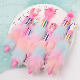 ПК/Лот творческий радужный плюш 6 цветов шариковая ручка милый пресс -шарики школьные офис писать подарки канцелярские товары подарки