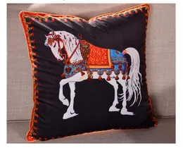New 45*45cm Orange Series Cushion Covers Horses Flowers Print Pillow Case Cover for Home Chair Sofa Decoration Square Pillowcases 2023070701