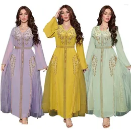 Odzież etniczna indie turcja muzułmańskie sukienki abaya kobiety elegancka diamentowa suknia wieczorowa na wesele koronkowa Jilbab maroko kaftan szata