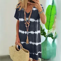 Casual Dresses Women's Dress Loose Fitting V Neck Tie Dyed Short Sleeve Daily Beach Printed Summer Woman 2023 Trendy