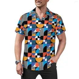 Men's Casual Shirts Modern Geo Print Blouses Mens Shapes And Stripes Hawaiian Short Sleeve Design Cool Oversized Beach Shirt Gift