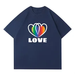 Camiseta Masculina Algodão Hipster T Shirts Love Impresso Manga Curta Men Pride Month Lésbica Gay Bissexual Transgênero Homens Streetwear
