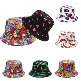 Berets Cartoon Gemüse Gedruckt Fischer Hut Persönlichkeit Nette Visier Kappen Trendy Reversible Eimer Outdoor Frauen Panama Cap Gorros