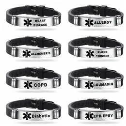 Nya Silikon Medical Alert ID-armband för män kvinnor rostfritt stål graverbart armband DIABETES Allvarlig sjukdom Nödsituation Påminna smycken