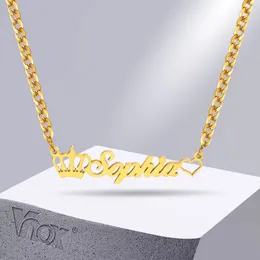 Colares com Pingente Vnox Nome Personalizado para Presente Feminino Personalizado Cor Dourada Aço Inoxidável Corrente Cubana Placa de Identificação Jóias 230707