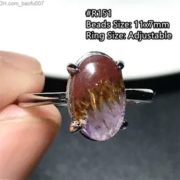 Solitaire Ring Solitaire Ring Natural Auralite 23 Quartz Jewelry For Women Men Cacoxenite Red Purple Crystal Silver Rutilated Beads Adjustable AAAAA Z230710