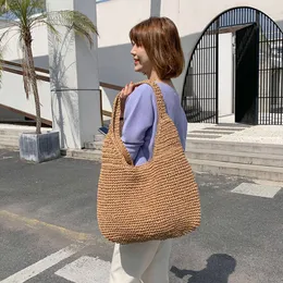 Evening Bags 2023 Summer Straw Bag for Women Vävd handgjord handväska Stor kapacitet Lady Tote Vacation Beach Rotting Shoulder 230707