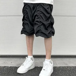 Men's Shorts Y2K Summer Thin Qucik Dry Drawstring Shorts Men's Ruched Streetwear Wide Leg Baggy Five Point Pants Oversized Pleated Short 230706