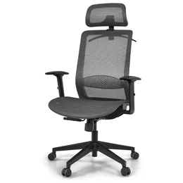 Cadeira de escritório ergonômica de malha com encosto alto Costway reclinável para tarefas com cabide cinza