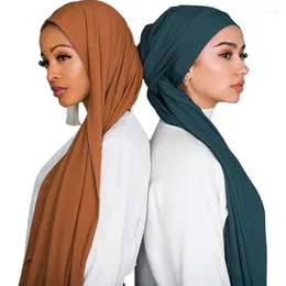 Abbigliamento etnico Donna Sciarpa a pieghe Hijab Jersey Turbante Buona cucitura Scialli Hijab lunghi Islam Sciarpe musulmane Elastic Plain Wrinkle
