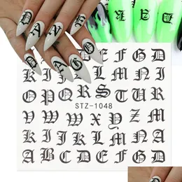 Наклейки наклейки ABC Letter Nail Art English Old Font Black Number Tattoo Nails Design Water Sliders Manicure Arps CHSTZ1046-1049 DHPTB