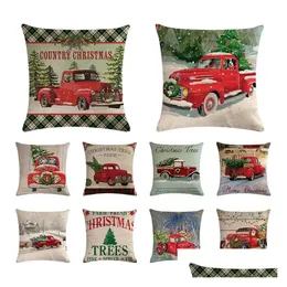 Federa per cuscino Decorazioni natalizie Rosso Pickup Truck Tree Series Cuscino Er Articoli per la casa 45 x 45 cm T2I53104 Drop Delivery Home Gard Dhn9A