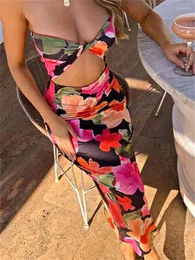 Casual jurken Tossy Summer Printed Hollow Out Maxi-jurk Slanke strapless elegante feestjurk Bloemen mouwloos High Street vrouwelijk