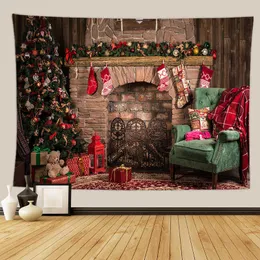Tapestries Christmas Tree Tapestry عيد الميلاد هدية الموقد عيد الميلاد مزرعة الديكور المطبخ الجدار بطانية Feliz Navidad