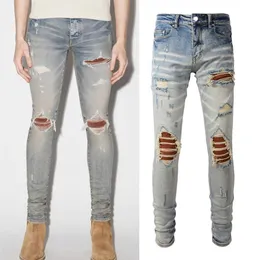 Büyük boy 38 streç denim kot erkekler sıkıntılı ince fit bacak denim306x