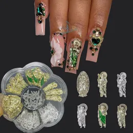 Nail Art Decorations 70Pcsbox Luxury Nail Charms San Judas 3D Metal Nails Art Alloy Charm Banhado a Ouro Strass Cristal DIY Manicure Decoração Ac 230706