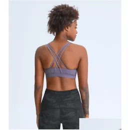 Roupa de ioga Naked Feel Workout Gym Sutiãs esportivos Top L141 Feminino Suporte médio push up à prova de choque Sutiã fitness atlético Crop Drop Delivery Dhwso